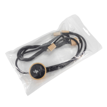 Logo trade corporate gift photo of: 3-in-1 cable with elighted logo in a wooden casing, LH-ZMU06